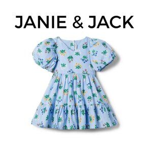 Baby Floral Dress Cotton Janie & Jack blue puff sleeve dress 6-12 mos